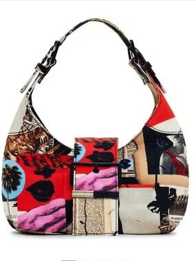 DESIGUAL  Printed Canvas Crossbody Bag Palm Trees Black Pink